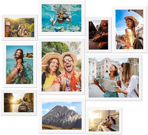 Fixwal Picture Frames, 10 Pack Collage White Picture Frame Set for Wall Gallery Decor, Hanging or Tabletop Display Multi Sizes Photo Frames Including 8x10, 5x7, 4x6, White