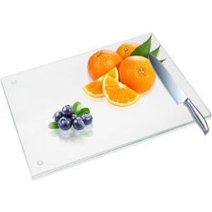 JAMBALAY Tempered Glass Cutting Board for Kitchen, 12"x8" Clear Glass Cutting Board with Rubber Non-Slip Feet, Heat and Scratch Resistant, Shatterproof, Dishwasher Safe