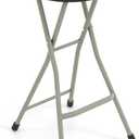 GYMAX Folding Stool, 28in Portable Collapsible Bar Stool with Handle & Steel Frame, 330lbs Sturdy Foldable Lightweight Metal Chair for Outdoor/Indoor Kitchen Home Bar, Assembly Free (Set of 1, 28inch) (Black)