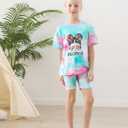 Girl 2 Piece Outfits Toddler Girl Clothes Oversized Short Sleeve T Shirt Active Running Bike Short Sets 5-12Y