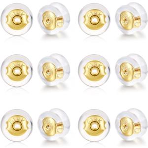 Earring Backs-18K Gold Silicone Earring Backs Replacements for Studs/Droopy Ears, No-Irritate Hypoallergenice Backings for Women Men Gold Color