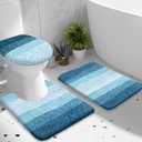 OLANLY Bathroom Rugs Sets 3 piece, Soft Microfiber Absorbent Bath Mat, U-Shaped Contour Toilet Mat and Toilet Lid Cover, Quick Dry, Machine Washable, Toilet Cover and Rug Set for Floor, Peacock Blue (24" x 16" + U24" x 20" + 17.5" x 15")