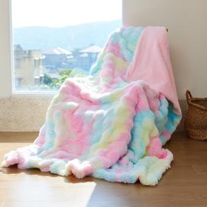 Pink Faux Fur Throw Blanket for Couch Rainbow Fluffy Plush Fuzzy Bed Blankets Warm Thick Rabbit Fleece Bubble Throws for Bedroom Living Room Home Decor, 51"x63"