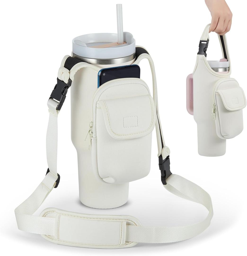 Bufilea Carrier Bag with Phone Holder Pockets for Stanley 30oz Tumbler with Handle, Insulated Neoprene Crossbody Bag Cup Holder w/Shoulder & Handheld Straps Fits Stanley Cup Accessories