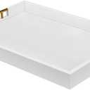 14x20 Inches White Faux Leather Wrapped Wood Serving Tray with Metal Handles for Various Occasions, Ottoman, Home Decor Decorative, Living Room, Coffee Table Organizer, Serving Breakfast On Bed
