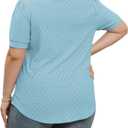 ROSRISS Plus-Size-Tops for Women Summer Puff Short Sleeve Shirts Asymmetrical Neck Cute Eyelet Tees (XXXL)