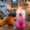 Cowboy Ghost Cup, Spooky Halloween Gifts for Women, Cute Western Cowgirl Tumbler, 16 oz Coffee Glass Cup with Lid & Straw (White-Pink)