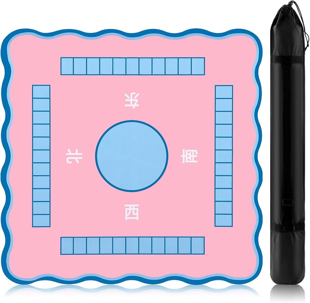 Soulchen Mahjong Mat 33'' x 33'' with Black Carrying Bag Anti Slip Noise Reducing Table Mat for Mahjong, Gaming Table Cover for Poker Board Tile Games Dominoes Mah Jong Accessories(Blue Edges)