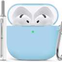 Ljusmicker for AirPods 4 Case 2024 with Cleaner Kit,Soft Silicone Protective Cover for Apple AirPods 4th Generation Cases for Women Men,AirPod 4 Case Accessories with Keychain-Sky Blue