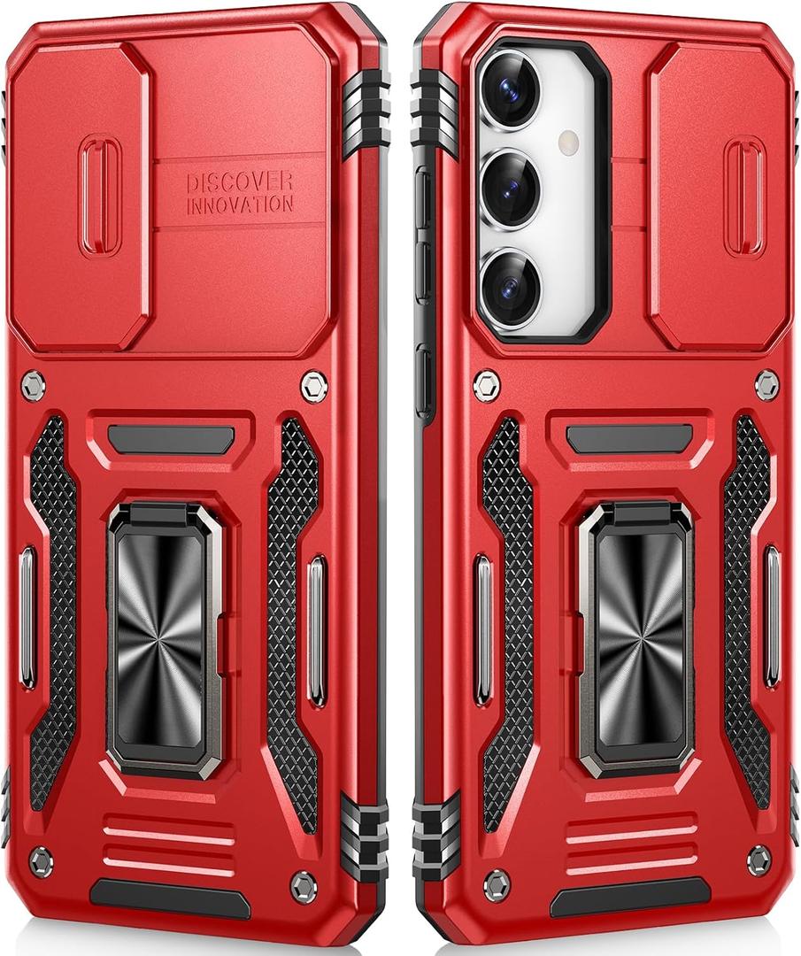 Case for Galaxy S24 Plus/S25 Plus with 360 Spin Stand [Magnetic Ring Stand] [Sliding Camera Cover] Military Grade Lens Protection Case for Samsung S24 Plus/S25 Plus 6.7", Red