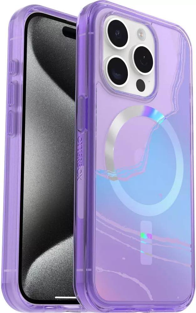 OtterBox iPhone 15 Pro (ONLY) - Symmetry Series+ Case - Clear/Purple, Snaps to MagSafe, Ultra-Sleek, Raised Edges Protect Camera & Screen - Non-Retail Packaging