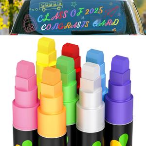 8 Pcs Graduation Car Decorations Window Markers 8 Colors Car Window Paint Pens Dry Erase Liquid Chalk Markers Glass Washable Crayons for 2025 Graduation