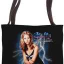 Buffy the Vampire Slayer Lightning and Logo Buffy TV Show Tote Bag (Black, M)