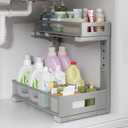 1 Pack-11.4"-16.14" H Under Sink Storage Organizer, Large 2-Tier Elegant Mesh Pull Out Shelf for Kitchen & Bathroom Cabinet Organization, L-Shaped, Adjustable Height-Gun Gray