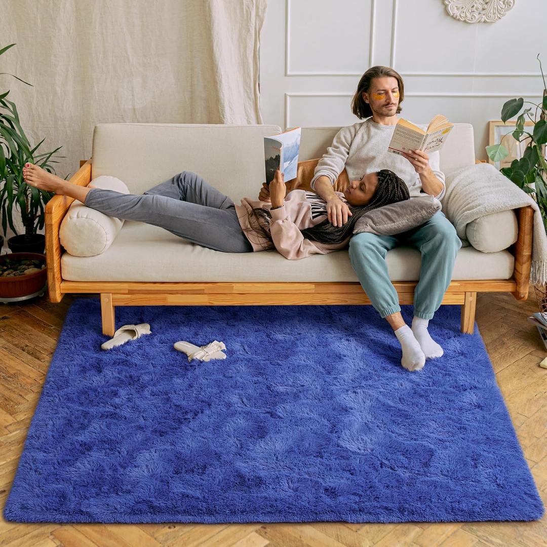 Chicrug Soft Area Rugs for Bedroom Living Room Plush Fluffy Rug 4x6 Feet, Shag Furry Area Rug Carpet Non Shedding for Nursery Children Kids Girls Room Home Decorative, Navy (4' x 6')