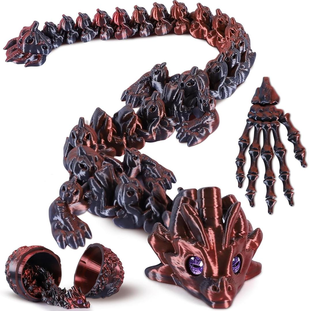 Easter Egg Fillers 3D Printed Dragon Egg with 30cm Pumpkin Dragon Inside, Easter Basket Stuffers, Christmas or Birthday Surprise Gift, 3D Printed Animals Black Red