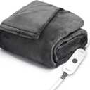 Sunbeam Ultimate Cozy Royal Posh Velvet Hand & Foot Pocket Heated Throw Electric Blanket, 50" x 72", 4 Heat Settings, 4-Hour Auto Shut-Off, Warming Throw for Couch or Bed, Machine Washable, Night Fog