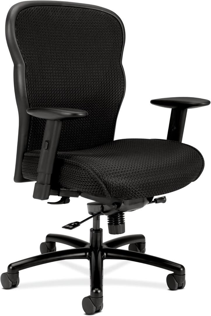 HON Wave Big and Tall Office Chair with Adjustable Arms, 450 lbs Capacity, Ergonomic, Breathable Mesh Desk Chair with Wheels, 360 Swivel, Heavy Duty Tilt Recline, Black