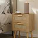 Masupu Rattan Night Stand,Modern nightstand Boho Bedside Table with 2 Drawer,Small End Side Table for Bedroom,Living Room,Office,Natural
