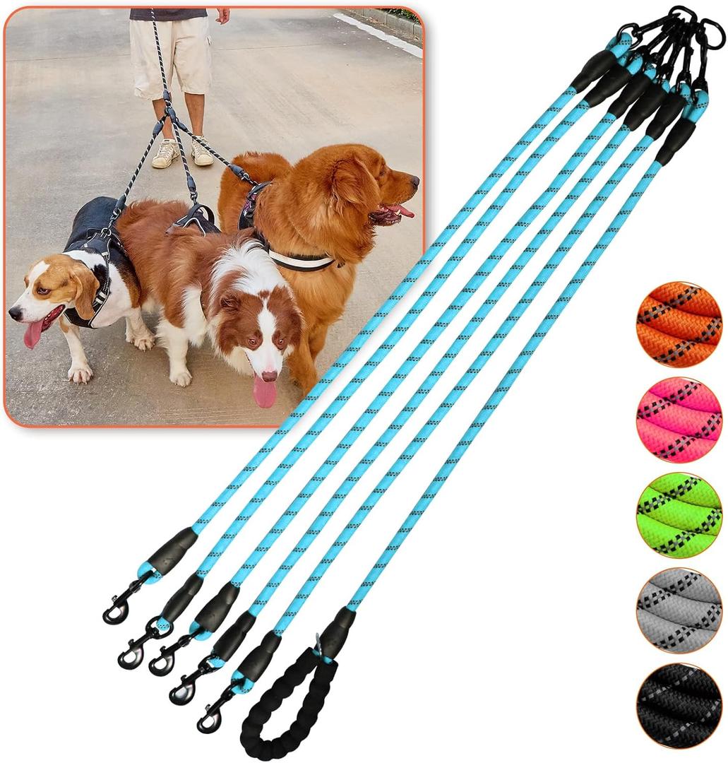 5 Way Dog Leash with 360 Swivel, Comfortable for Walking & Training (Blue)