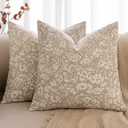 MIULEE Floral Pillow Covers Decorative Throw Pillow Covers 20x20 Pack of 2 Modern Linen Cushion Covers Farmhouse Neutral Pillow Covers for Living Room Sofa Bed,Cream Oatmea