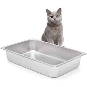 Kichwit Stainless Steel Cat Litter Box for Elderly Cats, Arthritic Cats, Small Kittens, Litter Pan for Hamsters Rabbits, Non Stick Smooth Surface, 21.1" L x 13.1" W x 4" H