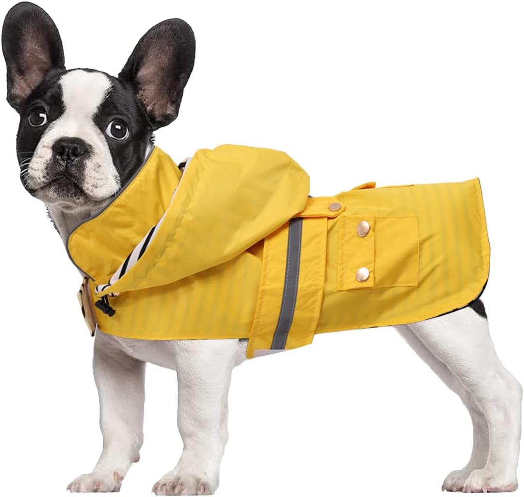 Dog Raincoat Puppy rain Jacket with Removable Hood for Small Medium Breeds Reflective Strap Storage Pockets in Cold Day Yellow M