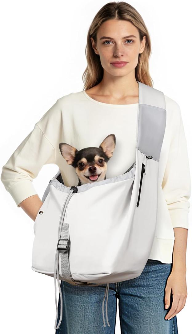 Dog Carrier Sling, Dog Carriers for Small Dogs & Cats with Pockets, Puppy Carrier Sling 20 lbs Machine Washable, Adjustable Shoulder Strap, Hands Free for Family Outdoor Use (Grey, 13.3"L x 8"W x 30"H)