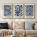 Framed William Morris Wall Art Set of 3, Large Vintage Blue Botanical Floral Canvas Prints, Farmhouse Aesthetic Wall Decor for Living Room Bedroom Hallway Office, 16x24 Inch