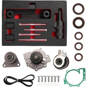 Engine Timing Belt Water Pump Kit + Camshaft Timing Locking Tool Kit Fits for 3887615 Engine, Fits for Volvo C70 S40 S60 S70 S80 V40 V70 XC70 XC90 1.9L/2.3L/2.4L/2.5L, #30751700 30638277 9995452