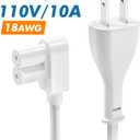 AGVEE 12ft TV Power Cord, 90 Degree Angled L-Shaped UL Listed 2-Prong AC Power Cable IEC C7 C8 Compatible with Samsung LG Sony Insignia Apple TV LCD LED, Vizio Roku JBL Partybox, White