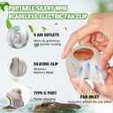 Portable Silent Mini Bladeless Fan Clip on, Portable Silent Mini Bladeless Electric Fan, For Outdoor & Travel & Office, Travel Accessories, Gift, Adjustable 3-Speed (Type-c, White)