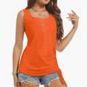 KILISU Womens Tank Tops, Summer Tops for Women 2024, U Neck Tank Tops Henley Tank Top Embroidery Sleeveless Stretch Basic Top Shirts XS