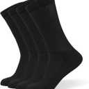 Well Knitting Loose Men's Diabetic Crew Socks,Non-Binding Top,Seamless Toe,Semi Cushion,Breathable Soft Coolmax Socks 4 Pairs (Large)