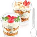 TOFLEN 6 oz Mini Dessert Cups with Lids and Spoons 150 Pcs | Serves 50 | Small Plastic Cake Cups Round Party Serving Cups for Parfait, Appetizers, Mousse, Dessert Shot Glasses