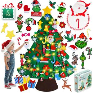 Felt Christmas Tree for Toddlers, Green Monster Christmas Decorations,52 Ornaments Kids Gifts Party Supplies,Stitched Edges,Party Favors & Gift Box(3.5ft)