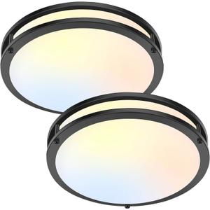 LED Black Ceiling Light Fixture, 36W 4400Lm Flush Mount, Dimmable 5CCT 2700K-6500K, 13 Inch Super Bright Modern Bedroom Ceiling Lights for Kitchen, Hallway, 2 Packs (13in)