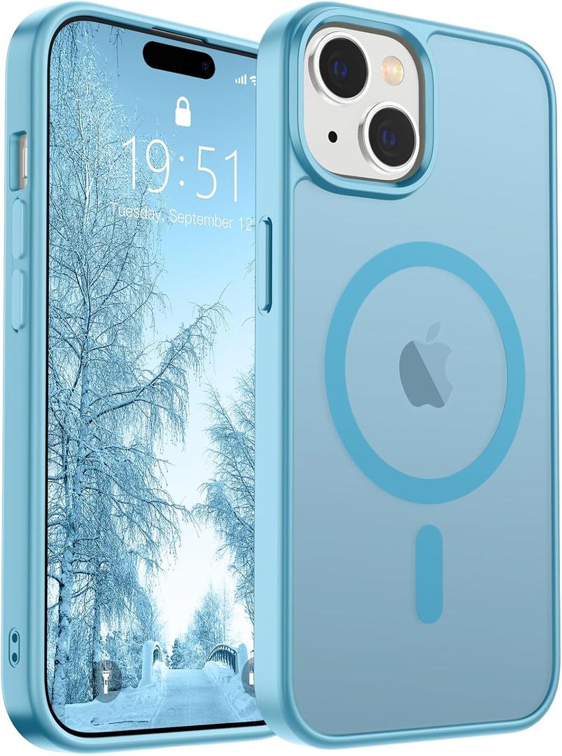 SUPFINE Magnetic for iPhone 15 Case (Compatible with MagSafe) (Military Grade Drop Protection) Translucent Matte Shockproof with Anti-Fingerprint Phone Case,Light Blue