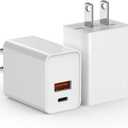 USB C Charger Block, 20W Dual Port Type C Fast Wall Charging Head, Power Adapter Cube for Apple iPhone 16, 15, 14, 13, 12, 11, X, 8, and Apple Watch9, 8, 7, iPad, White, 2 Pack