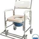 Bedside Commode Wheelchair, 4 in 1 Shower Commode Chair Rolling Transport Chair Toilet with Arms, Mobile Toilet Portable Adult Potty Chair for Seniors, Elderly, Disabled, Bariatric, Pregnant Women