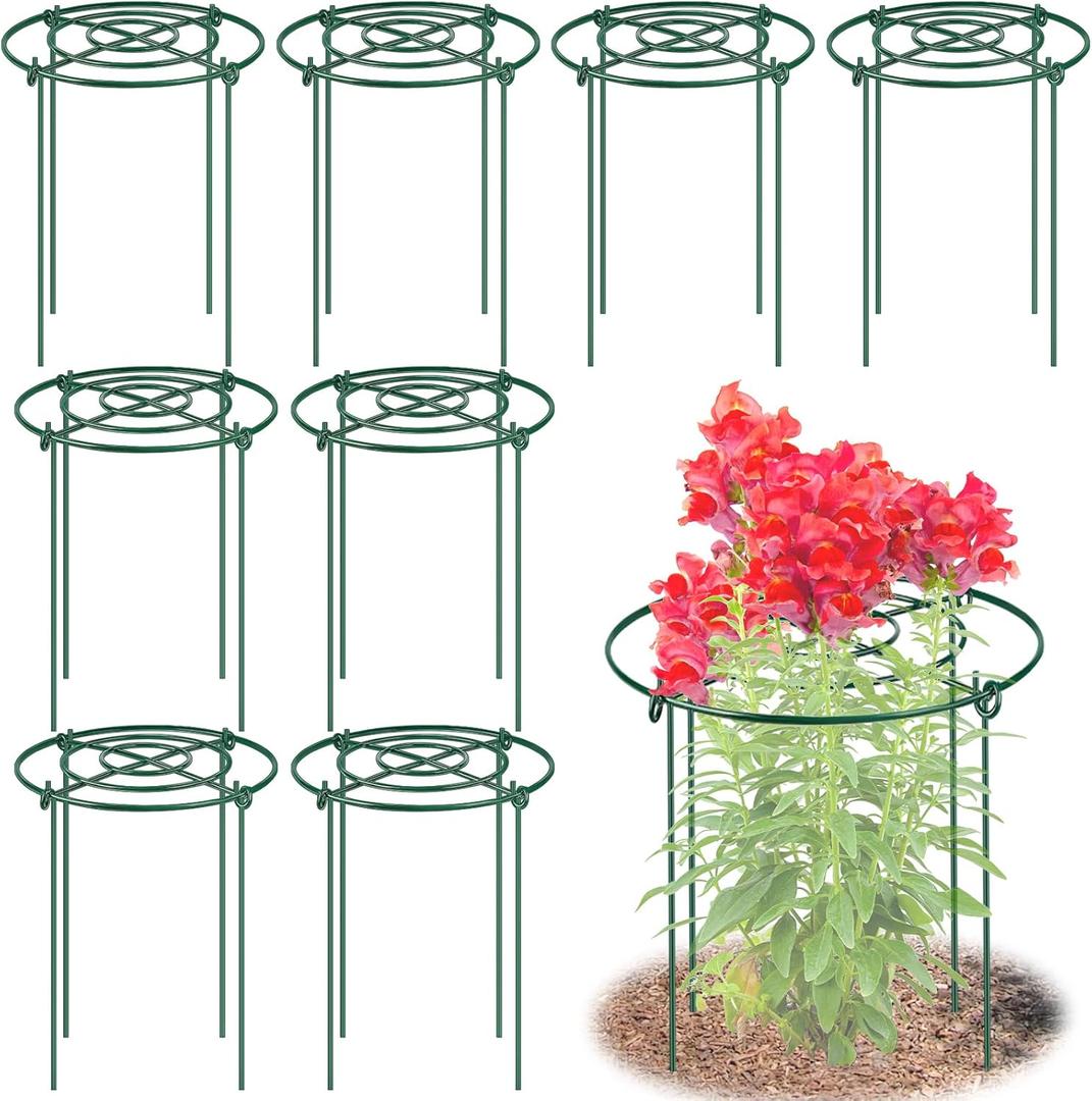 8 Pack Peony Cages and Supports, 11.5" Dx16 H Plant Supports for Outdoor Plants, Heavy Duty Metal Peony Support Cage Flower Support Rings, Plant Support Ring for Rose Tomato Hydrangea Strawberry