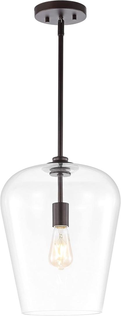 JONATHAN Y JYL7596A Hayes 11.25" 1-Light Industrial Farmhouse Iron/Glass LED Pendant Coastal, Modern, Contemporary Bedroom Living Room, Oil Rubbed Bronze/Clear