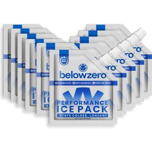 Below Zero Reusable Ice Packs for Coolers  Long Lasting Cooler Ice Pack Blocks, Leak-Proof Freezer Packs for Camping, Lunch Boxes & Travel (7.5x6.5 (10-Pack))
