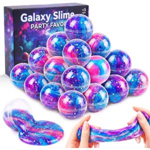 24 Pack Galaxy Slime Ball Party Favors – Stretchy, Non-Sticky, Mess-Free, Stress-Relieving & Safe – Perfect, Classroom Rewards, Party Supplies Christmas