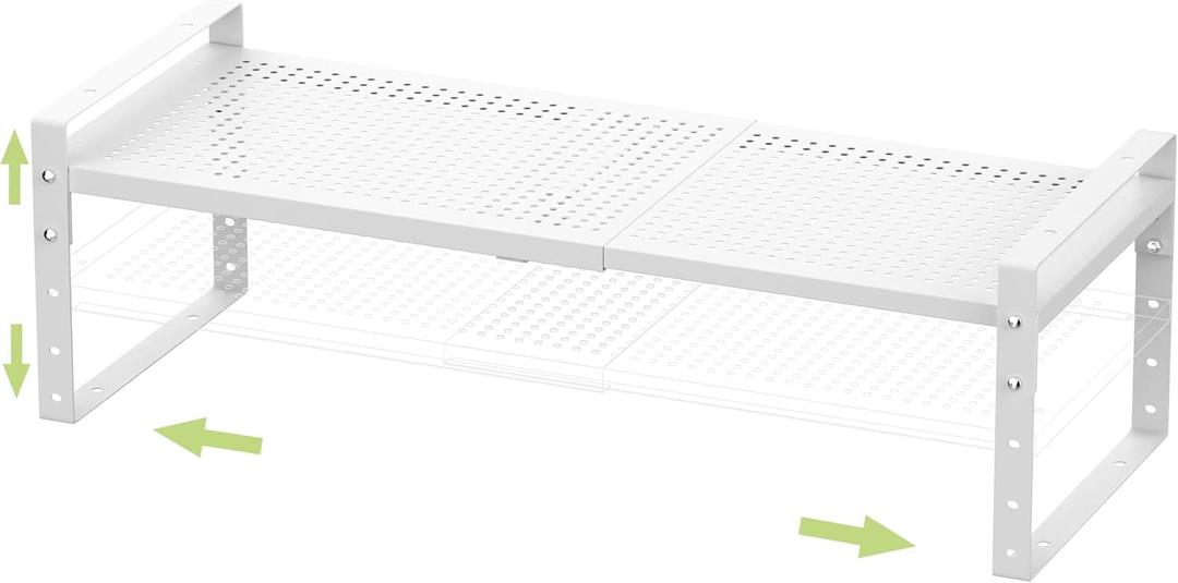 Jojocross Expandable Stackable Aadjustable Shoe Rack Pantry Shelf for Kitchen Cabinets Counter Shelves Countertop Cupboard Storage Solution,Sturdy Heavy-Duty Metal Construction(1Pack/White/Medium)