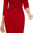 VFSHOW Womens Wear to Work Slim Colorblock Crisscross Waist Front Zipper Business Party Office Bodycon Pencil Sheath Dress (Small, Red)