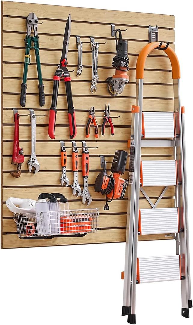 VEVOR Slat Wall Paneling, 4 x 4ft, MDF Garage Slatwall with Modular Design, Natural Slat Wall Easy-to-Install Adjustable Slatwall Panel with Coupling Structure & DIY Cutting, Fit for Storage & Display (Fiberboard, Yellow)