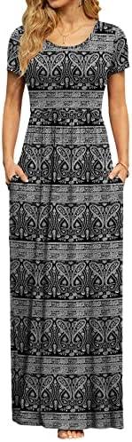 DB MOON Womens 2025 Summer Maxi Dresses Casual Short Sleeve Empire Waist Spring Long Dress with Pockets, 2XL