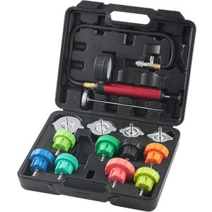 VEVOR Automotive Cooling System Radiator Pressure Tester Kit, 14 pcs Radiator Pressure Tester Kit with Manual Pump and Color-Coded Steel Test Cap Adapters, for Cars Motorcycles Trucks Cooling System