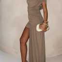 Kwunbwa Women's Sleeveless Ruched Maxi Dress Sexy Irregular Bodycon Casual Elegant Club Party Cocktail Long Dresses (Brown, S)